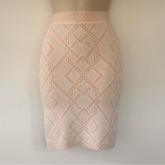 BCBGMaxAzria Dresses & Skirts - BCBGMaxAzria Cream Tan Pavel Jacquard Geometric Pencil Skirt XXS